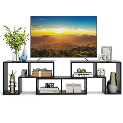 Adjustable 3-Piece TV Console with Shelves for TVs up to 65 Inch in Black Wood Grain Finish