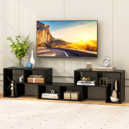 Adjustable 3-Piece TV Console with Shelves for TVs up to 65 Inch in Black Wood Grain Finish