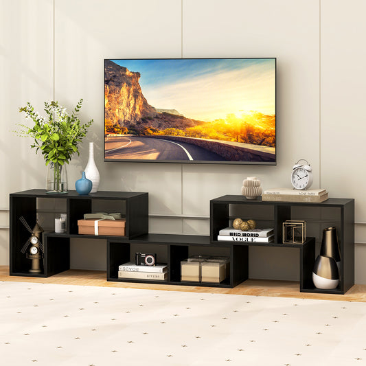 Adjustable 3-Piece TV Console with Shelves for TVs up to 65 Inch in Black Wood Grain Finish