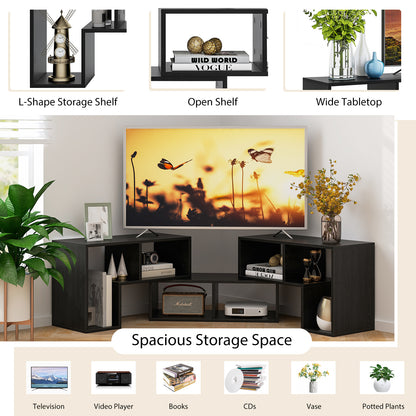 Adjustable 3-Piece TV Console with Shelves for TVs up to 65 Inch in Black Wood Grain Finish