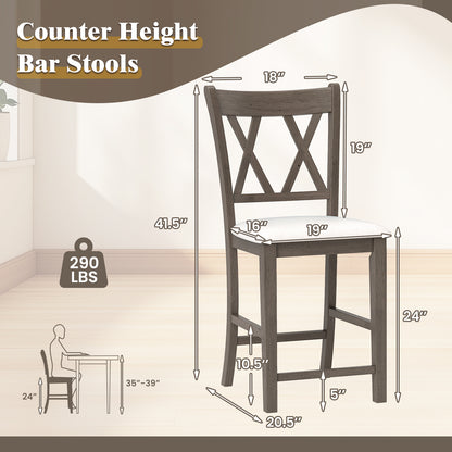 2-Piece Bar Stool Set with Cross Backrest and Linen Upholstered Cushioned Seats