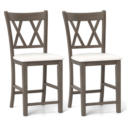 2-Piece Bar Stool Set with Cross Backrest and Linen Upholstered Cushioned Seats
