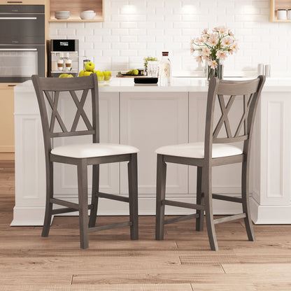 2-Piece Bar Stool Set with Cross Backrest and Linen Upholstered Cushioned Seats