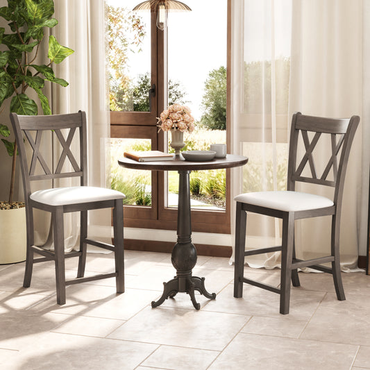 2-Piece Bar Stool Set with Cross Backrest and Linen Upholstered Cushioned Seats