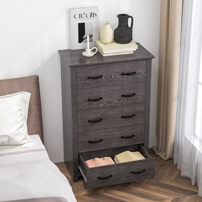 Tall 5-Drawer Dresser with Wood Top, Farmhouse Storage Cabinet for Bedroom or Living Room – Dark Grey
