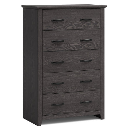 Tall 5-Drawer Dresser with Wood Top, Farmhouse Storage Cabinet for Bedroom or Living Room – Dark Grey