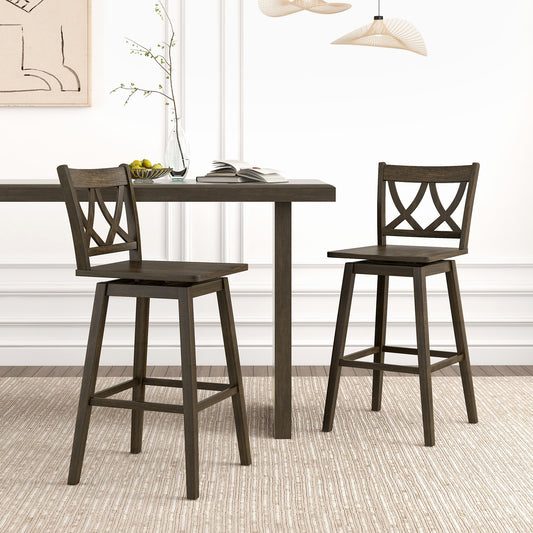 Wooden Bar Stool Set of 2 with Durable Rubber Wood Frame and Swivel Seat - 29 Inch