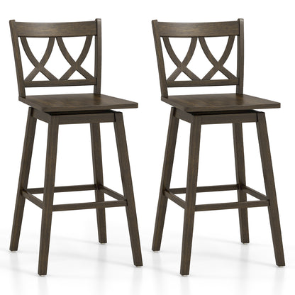 Wooden Bar Stool Set of 2 with Durable Rubber Wood Frame and Swivel Seat - 29 Inch