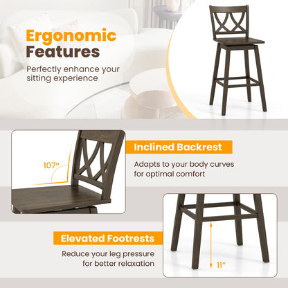 Wooden Bar Stool Set of 2 with Durable Rubber Wood Frame and Swivel Seat - 29 Inch