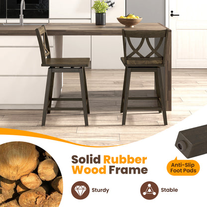 Wooden Bar Stool Set of 2 with Durable Rubber Wood Frame and Swivel Seat - 24 Inch