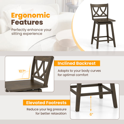Wooden Bar Stool Set of 2 with Durable Rubber Wood Frame and Swivel Seat - 24 Inch