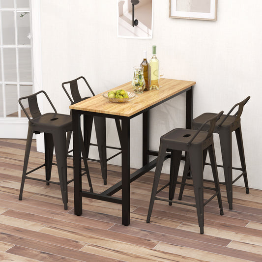 Set of 4 Stackable 24 Inch Metal Cafe Chairs with Removable Backs and Rubber Feet in Gunmetal