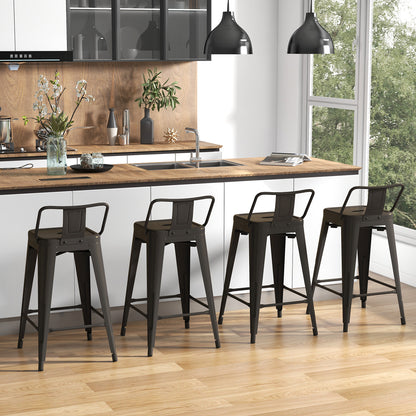 Set of 4 Stackable 24 Inch Metal Cafe Chairs with Removable Backs and Rubber Feet in Gunmetal