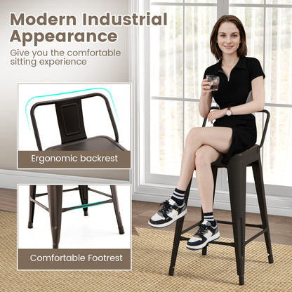Set of 4 Stackable 24 Inch Metal Cafe Chairs with Removable Backs and Rubber Feet in Gunmetal