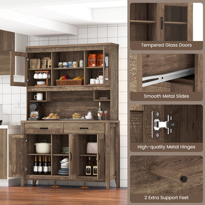 Freestanding Kitchen Hutch Cabinet with Spacious Microwave Countertop and Adjustable Shelves