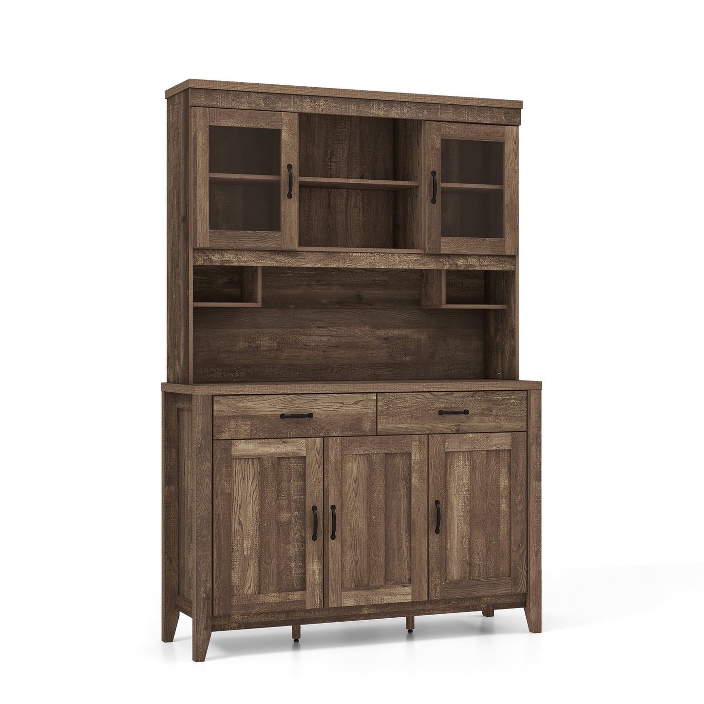 Freestanding Kitchen Hutch Cabinet with Spacious Microwave Countertop and Adjustable Shelves