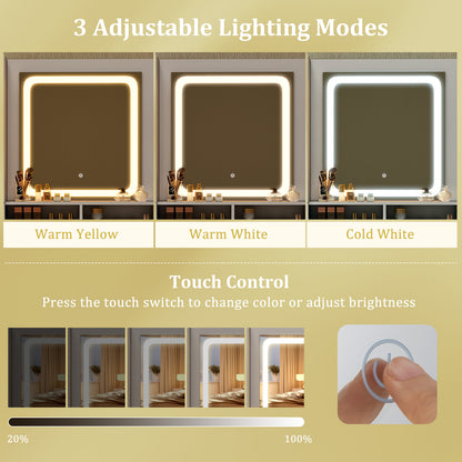 LED Lighted Makeup Vanity with Drawers & Cushioned Stool