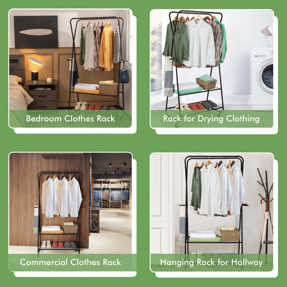 Rolling Heavy Duty Clothes Rack with Shelves and Hanging Rods