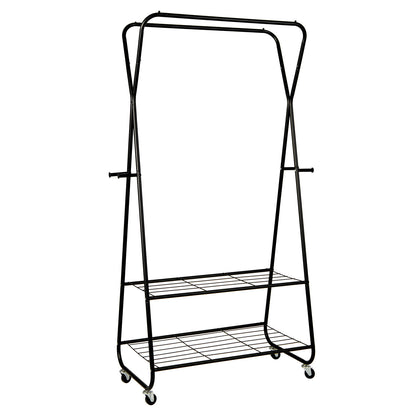 Rolling Heavy Duty Clothes Rack with Shelves and Hanging Rods