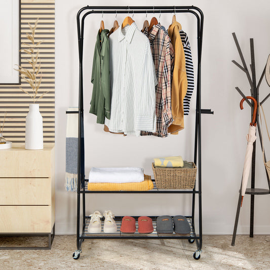Rolling Heavy Duty Clothes Rack with Shelves and Hanging Rods