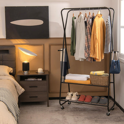 Rolling Heavy Duty Clothes Rack with Shelves and Hanging Rods