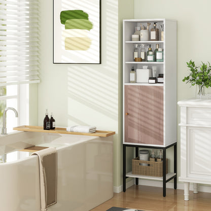 57 Inch Tall Bathroom Storage Cabinet with Adjustable Shelves and Door, Narrow Design
