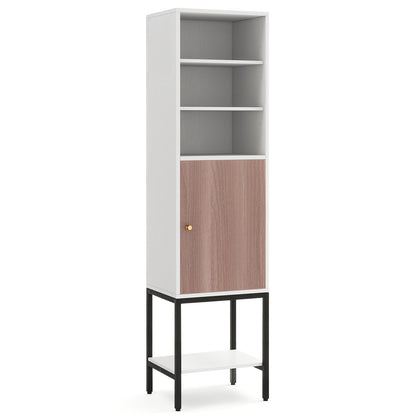 57 Inch Tall Bathroom Storage Cabinet with Adjustable Shelves and Door, Narrow Design