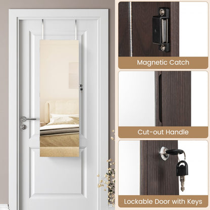43.5 Inch Jewelry Mirror Cabinet with Full-Length Mirror, Adjustable Hangers, Lockable Storage – Dark Brown