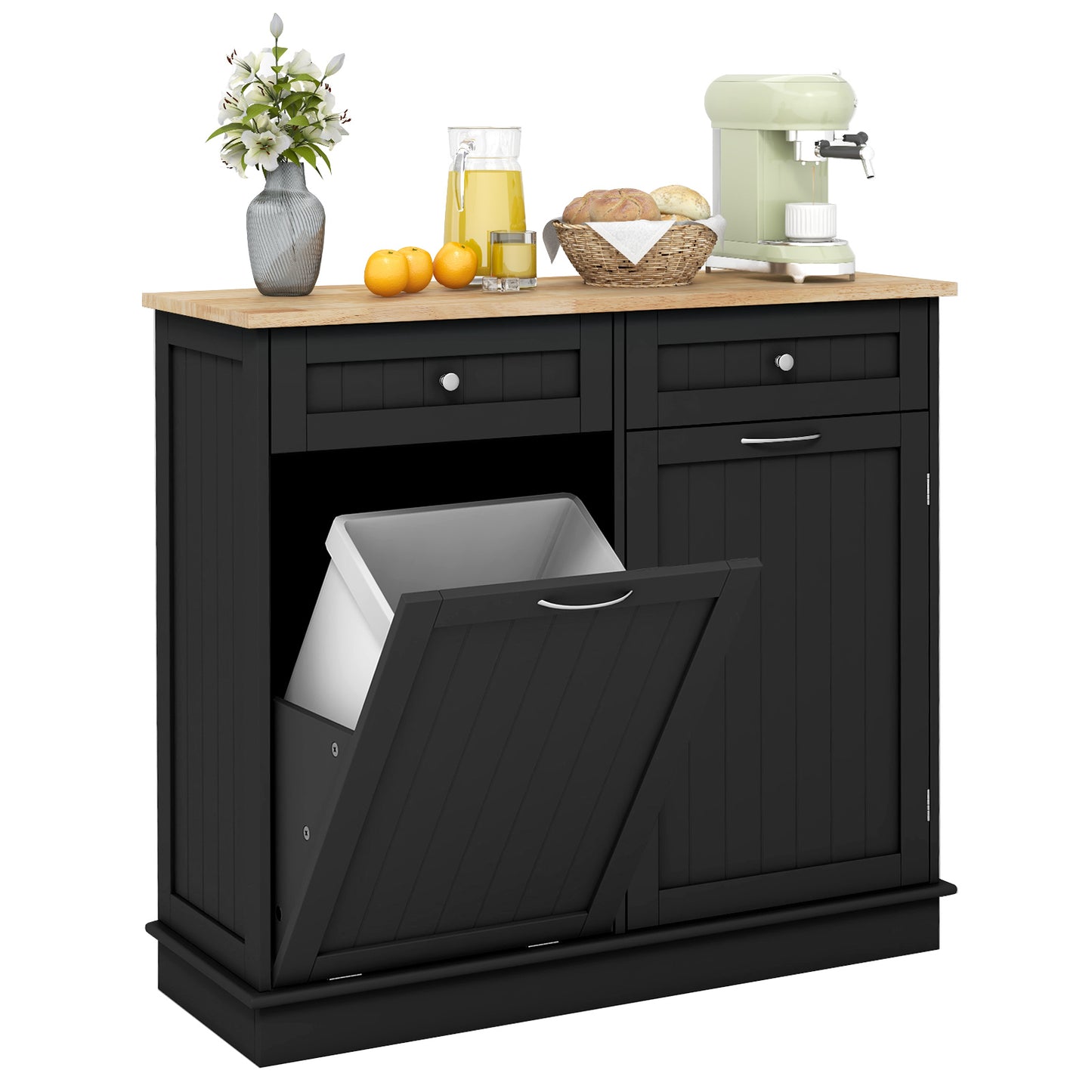 Kitchen Cabinet with Tilt-Out Bin, Dual Drawers and Adjustable Shelf - Black