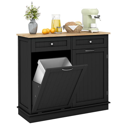 Kitchen Cabinet with Tilt-Out Bin, Dual Drawers and Adjustable Shelf - Black