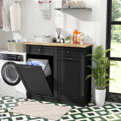 Kitchen Cabinet with Tilt-Out Bin, Dual Drawers and Adjustable Shelf - Black