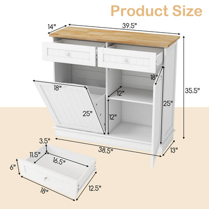 Kitchen Cabinet with Tilt-Out Bin, Dual Drawers and Adjustable Shelf - White