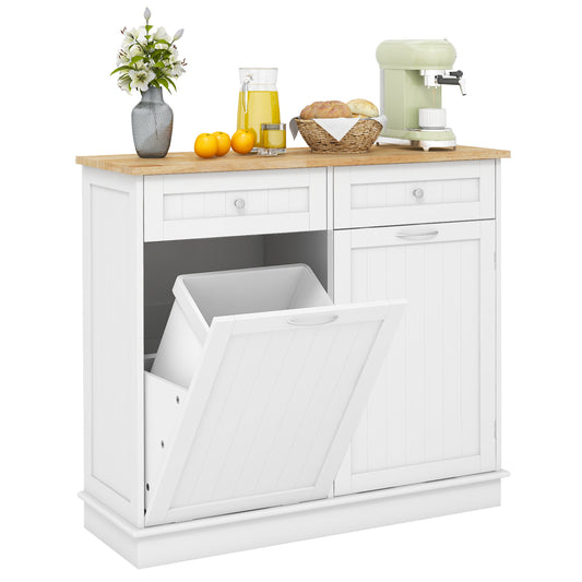 Kitchen Cabinet with Tilt-Out Bin, Dual Drawers and Adjustable Shelf - White