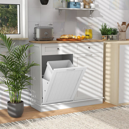 Kitchen Cabinet with Tilt-Out Bin, Dual Drawers and Adjustable Shelf - White
