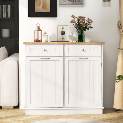 Kitchen Cabinet with Tilt-Out Bin, Dual Drawers and Adjustable Shelf - White