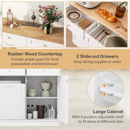 Kitchen Cabinet with Tilt-Out Bin, Dual Drawers and Adjustable Shelf - White