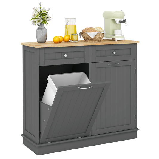 Kitchen Cabinet with Tilt-Out Bin, Dual Drawers and Adjustable Shelf - Grey