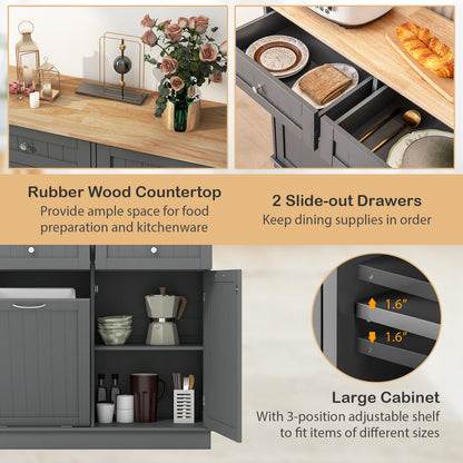 Kitchen Cabinet with Tilt-Out Bin, Dual Drawers and Adjustable Shelf - Grey