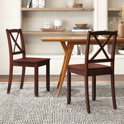 Set of 2 Wood Dining Chairs with Curved Backrest and Durable Rubber Wood Legs - Brown