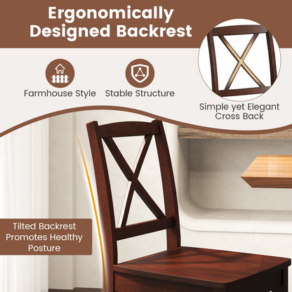 Set of 2 Wood Dining Chairs with Curved Backrest and Durable Rubber Wood Legs - Brown
