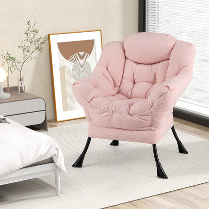 Ergonomic Sherpa Upholstered Accent Chair with Head Pillow and Side Pocket – Pink