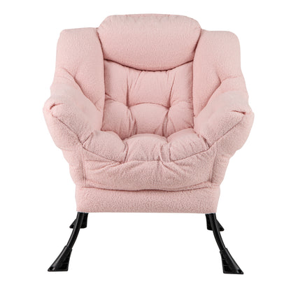 Ergonomic Sherpa Upholstered Accent Chair with Head Pillow and Side Pocket – Pink