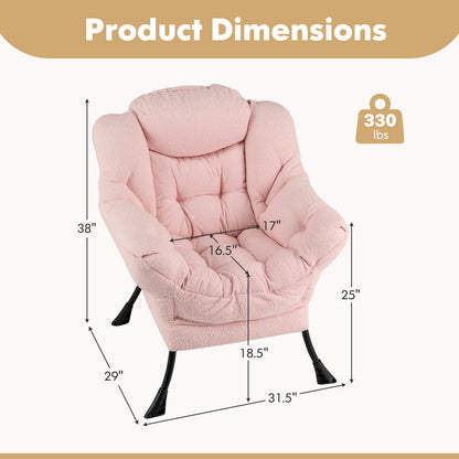 Ergonomic Sherpa Upholstered Accent Chair with Head Pillow and Side Pocket – Pink