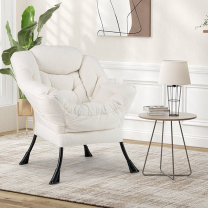 Ergonomic Sherpa Upholstered Accent Chair with Head Pillow and Side Pocket – Beige