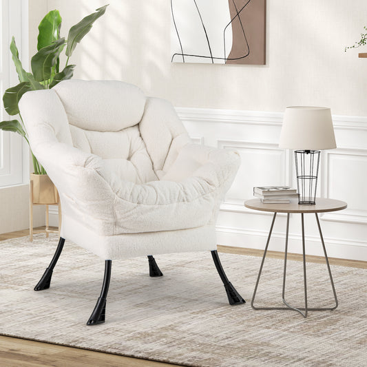 Ergonomic Sherpa Upholstered Accent Chair with Head Pillow and Side Pocket – Beige