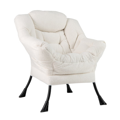 Ergonomic Sherpa Upholstered Accent Chair with Head Pillow and Side Pocket – Beige