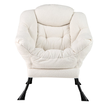 Ergonomic Sherpa Upholstered Accent Chair with Head Pillow and Side Pocket – Beige