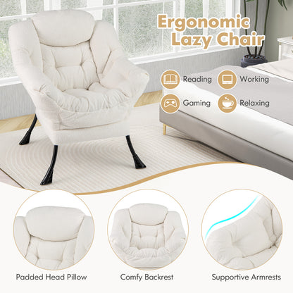 Ergonomic Sherpa Upholstered Accent Chair with Head Pillow and Side Pocket – Beige