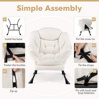 Ergonomic Sherpa Upholstered Accent Chair with Head Pillow and Side Pocket – Beige