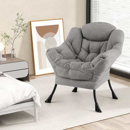 Ergonomic Sherpa Upholstered Accent Chair with Head Pillow and Side Pocket – Grey